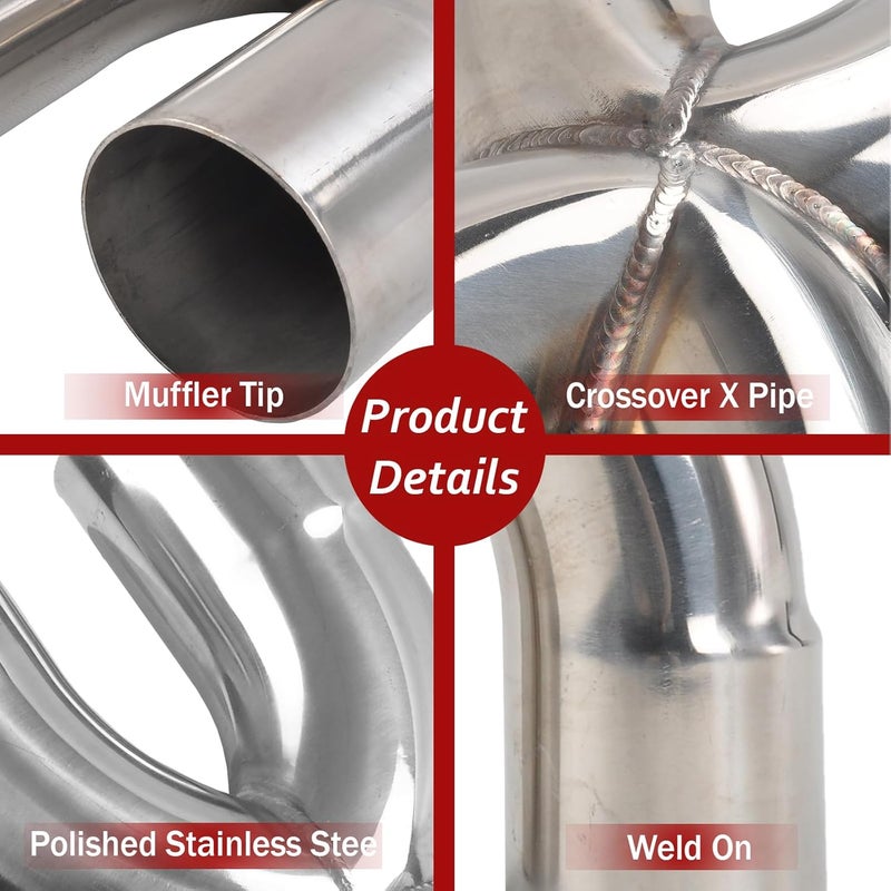 BIGREAT Exhaust Tip X Pipe 2.5'' Inch Inlet/Outlet Diameter, 12'' Inch Overall Length,Muffler Tip, Crossover X Pipe Polished Stainless Steel Weld On - Image 4